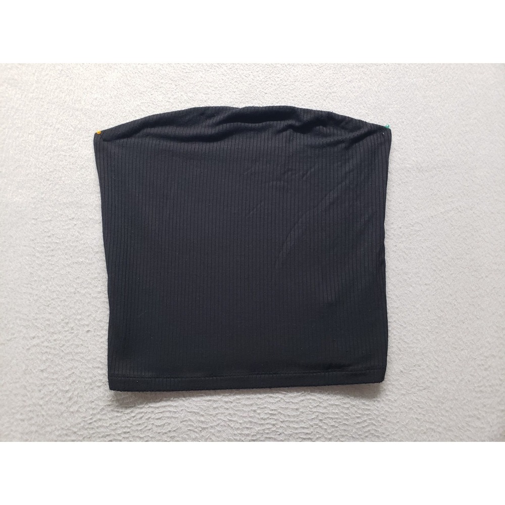 American Eagle Women Bandeau Top S Black Ribbed Knit Strapless Stretch Summer
